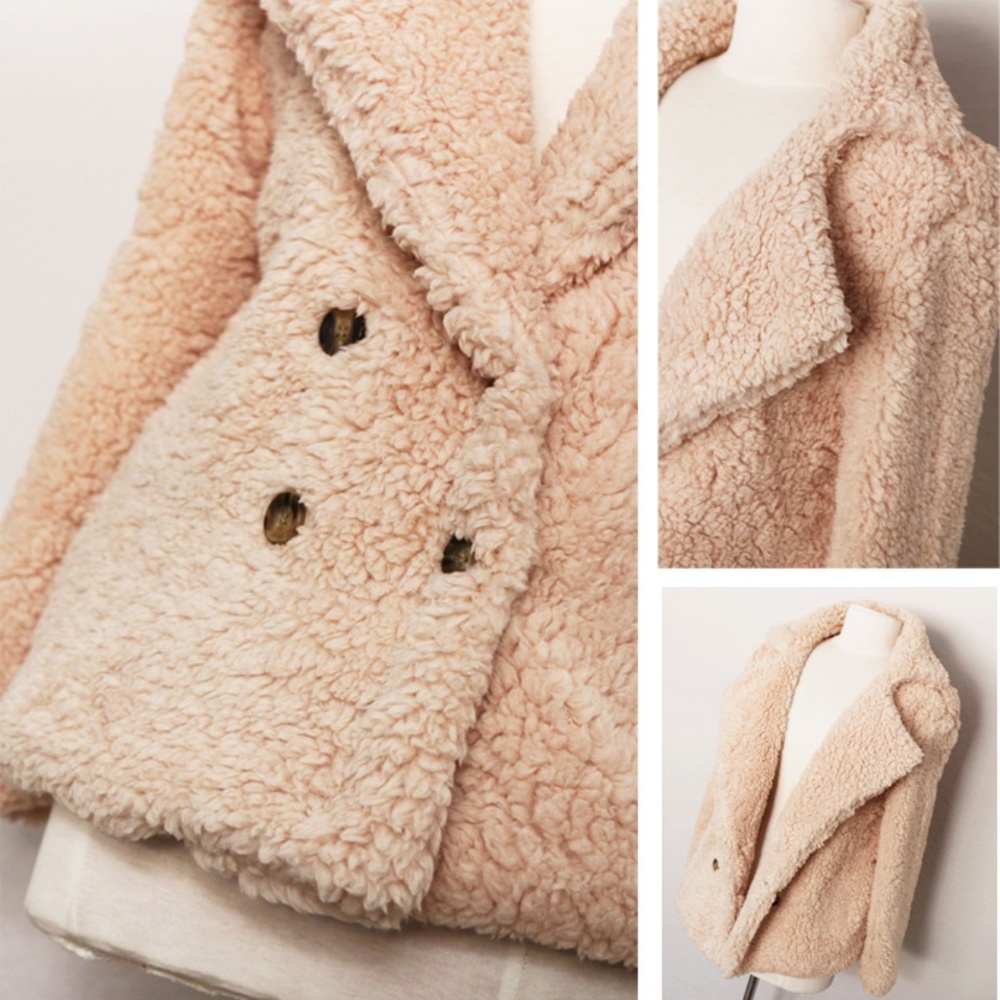 Beige Fluffy Cozy Soft Button Pocket Teddy Jacket - Picture 4 of 8